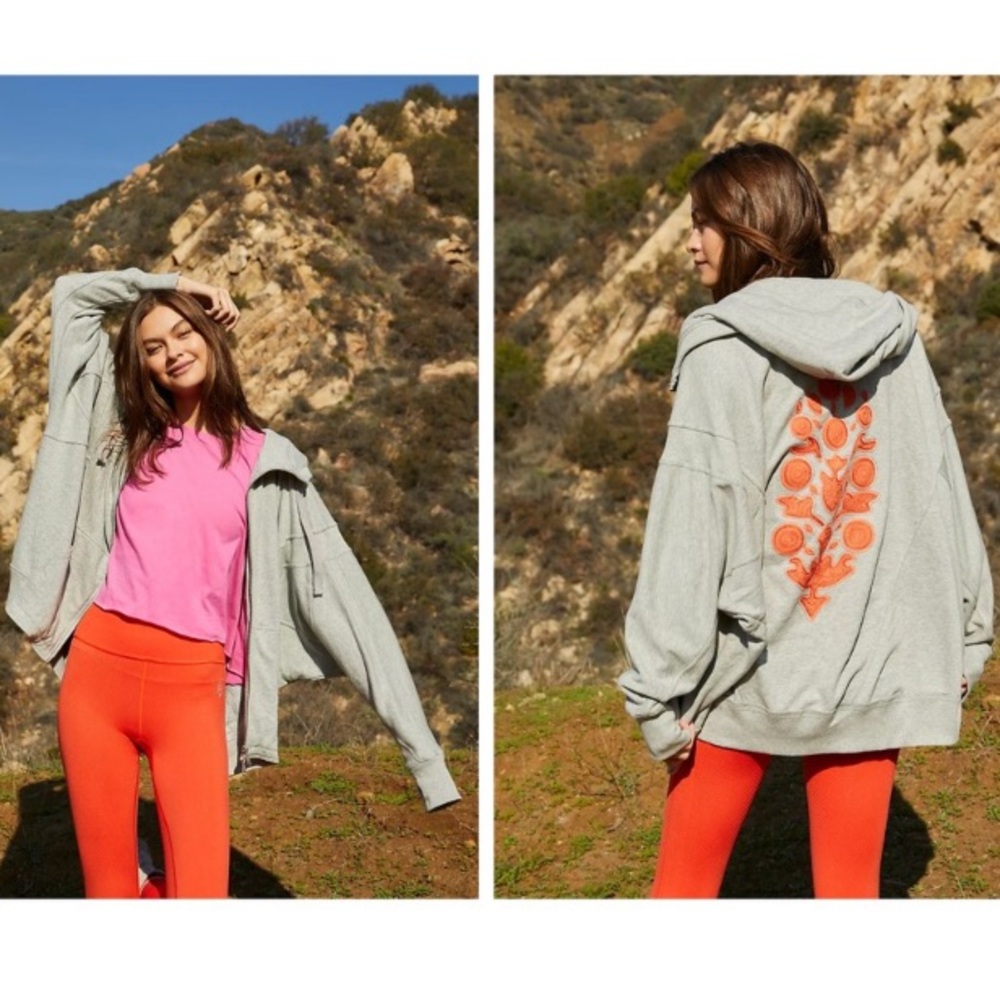 Free People! FP Movement All Your Love Logo Hoodie In Heather Gray Combo NWT!